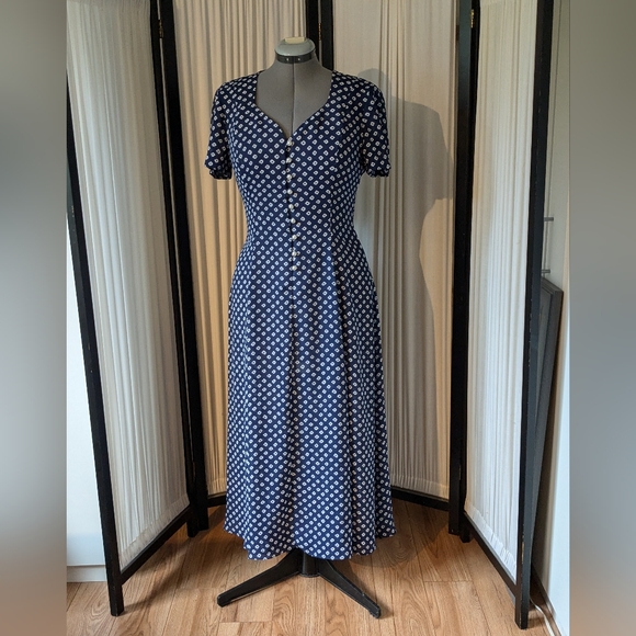 Vintage 80's blue, white dress - Picture 1 of 8